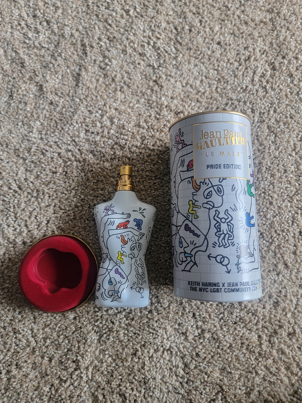 Jean Paul Gaultier White Bottle with Multicolor Keith Haring Artwork